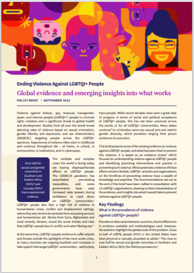 Front page of policy brief