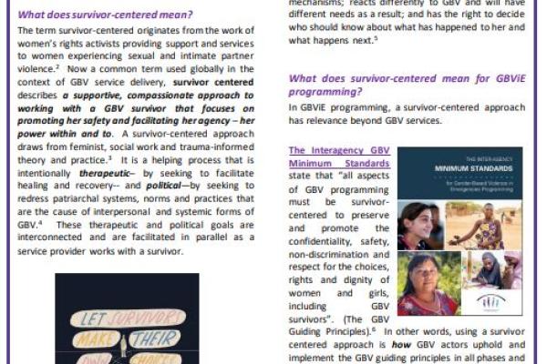 Tip sheet: What does survivor-centered mean in GBViE program implementation?